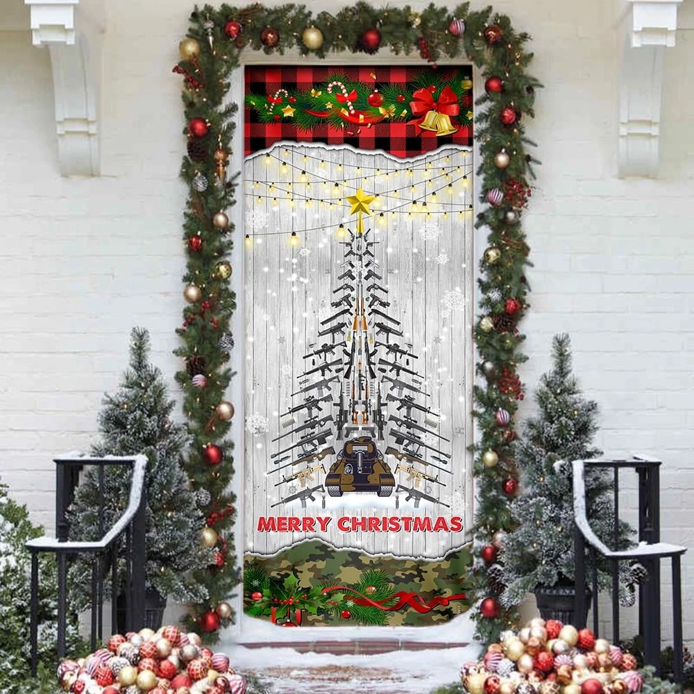 Gun Christmas Tree Door Cover, Unique Gifts Doorcover, Housewarming Gifts, Christmas Gift