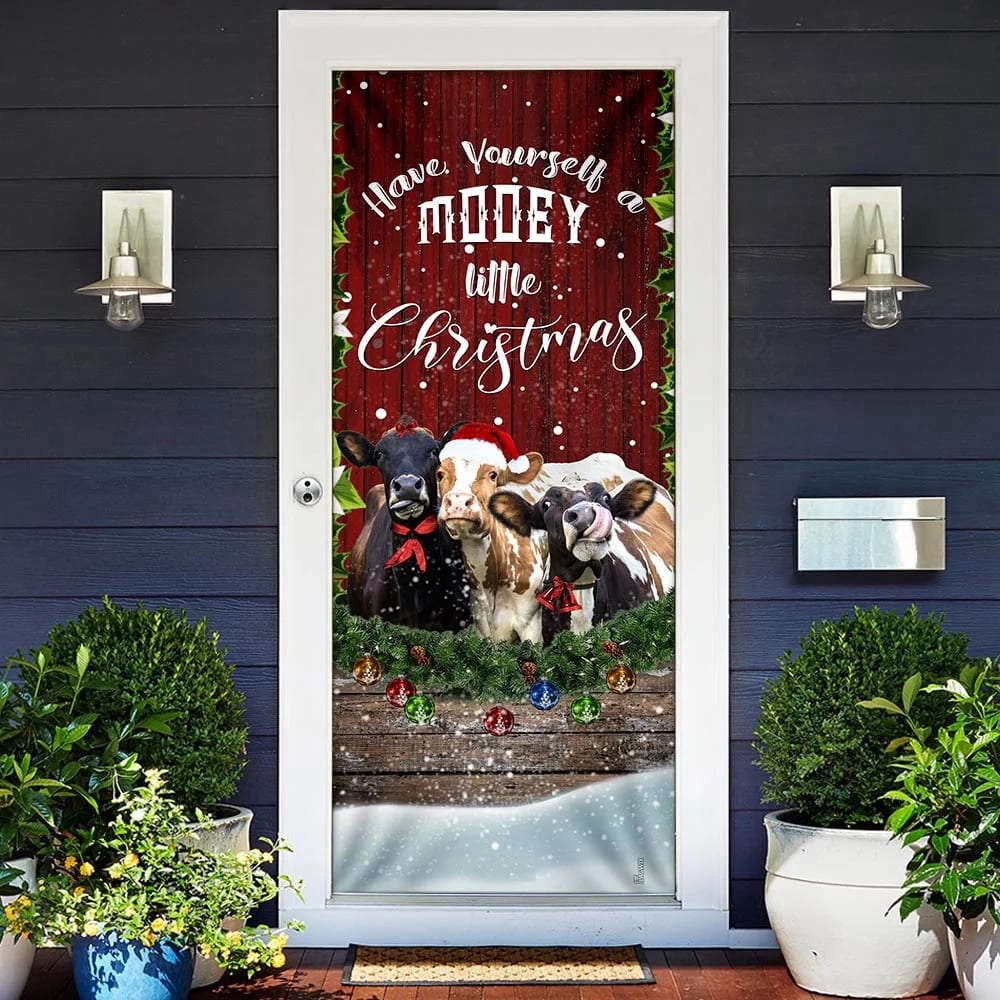 Happy Cattle Christmas Door Cover, Christmas Outdoor Decoration, Christmas Gift Happy Cattle Christmas Door Cover, Christmas Outdoor Decoration, Christmas Gift