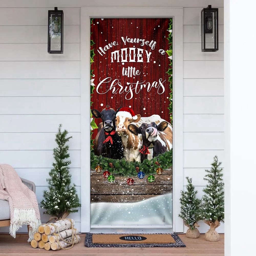 Happy Cattle Christmas Door Cover, Christmas Outdoor Decoration, Christmas Gift Happy Cattle Christmas Door Cover, Christmas Outdoor Decoration, Christmas Gift