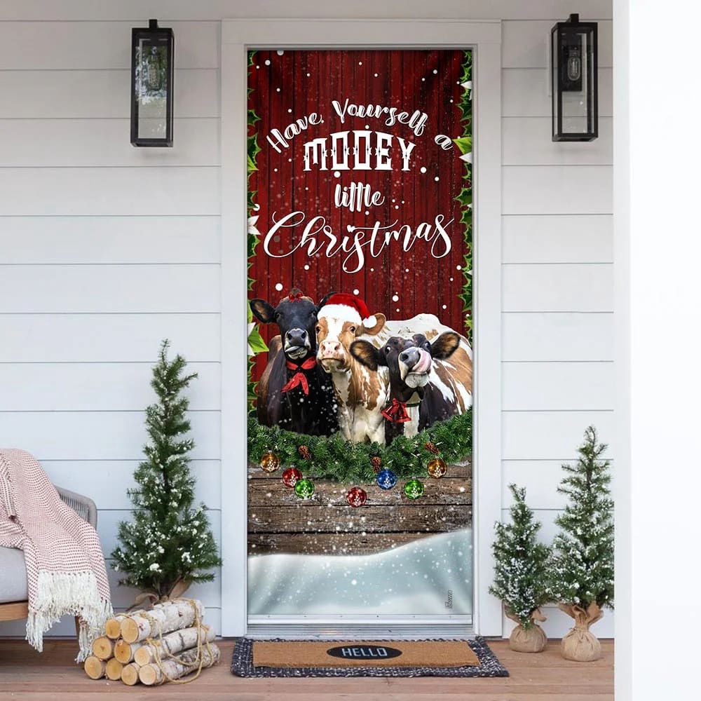 Happy Cattle Christmas Door Cover, Unique Gifts Doorcover, Holiday Decor, Christmas Gift Happy Cattle Christmas Door Cover, Unique Gifts Doorcover, Holiday Decor, Christmas Gift