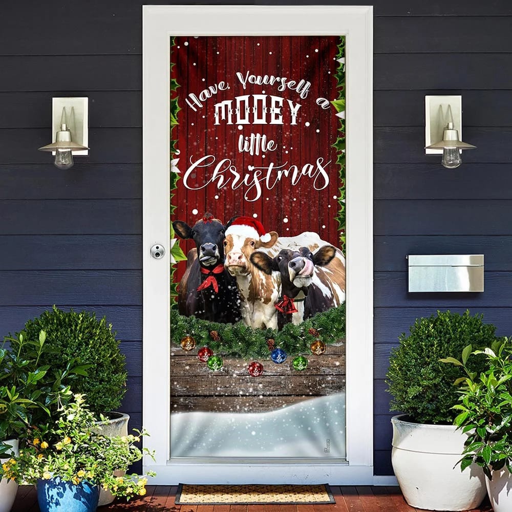 Happy Cattle Christmas Door Cover, Unique Gifts Doorcover, Holiday Decor, Christmas Gift Happy Cattle Christmas Door Cover, Unique Gifts Doorcover, Holiday Decor, Christmas Gift