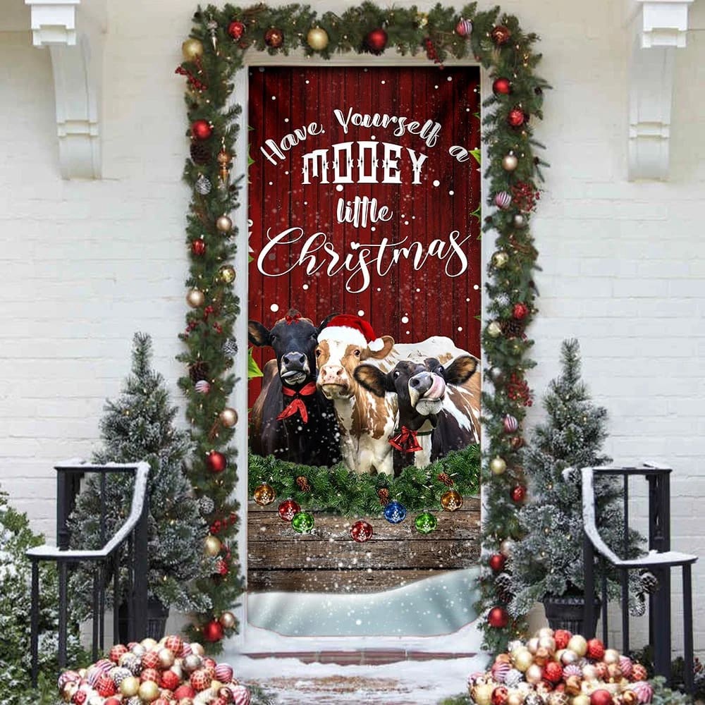 Happy Cattle Christmas Door Cover, Unique Gifts Doorcover, Holiday Decor, Christmas Gift Happy Cattle Christmas Door Cover, Unique Gifts Doorcover, Holiday Decor, Christmas Gift