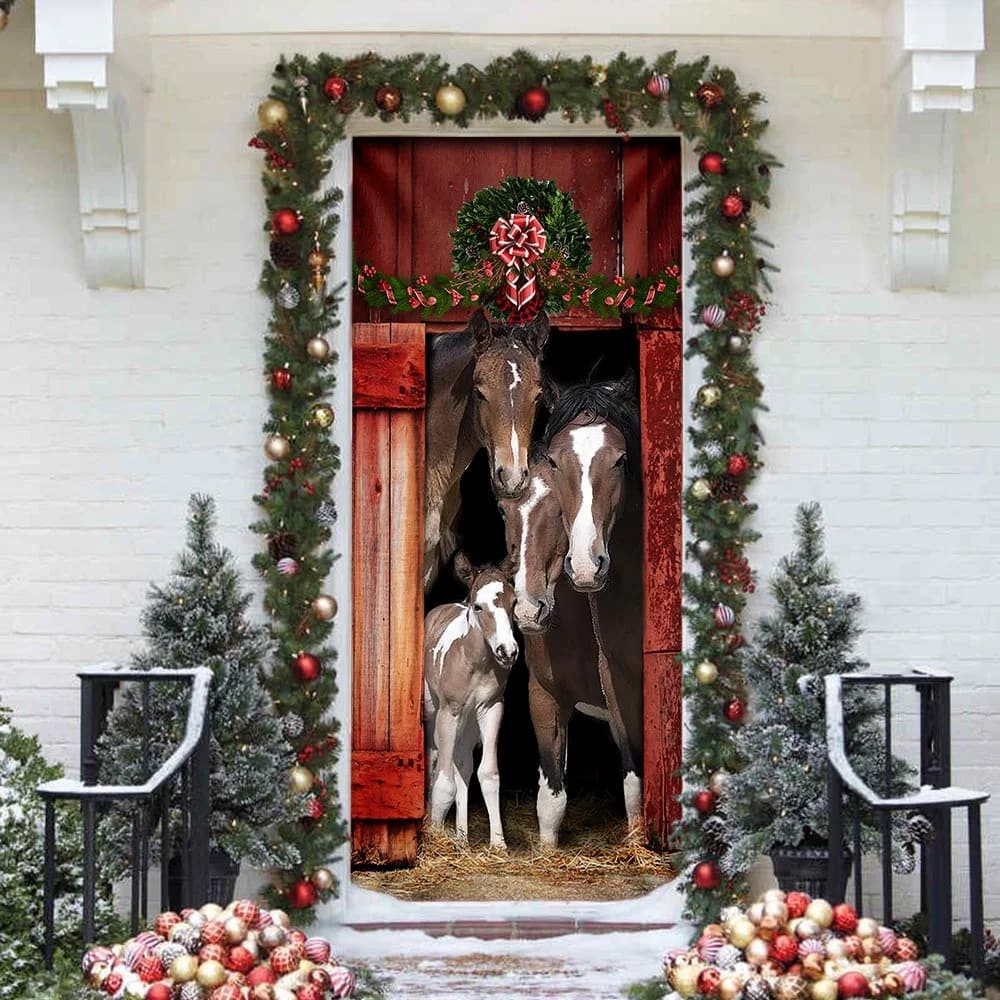 Happy Family Horse Door Cover, Unique Gifts Doorcover, Housewarming Gifts, Christmas Gift