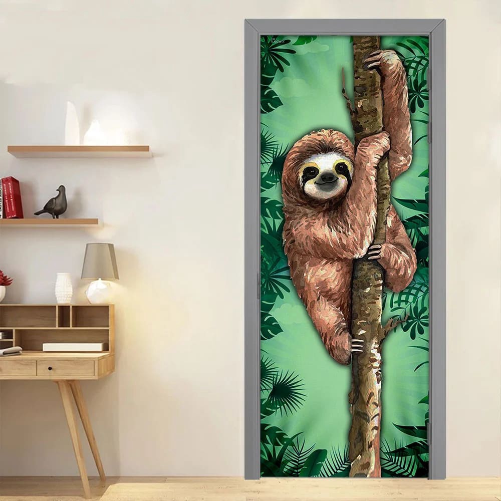 Happy Sloth Door Cover, Unique Gifts Doorcover, Christmas Gift For Friends, Christmas Gift