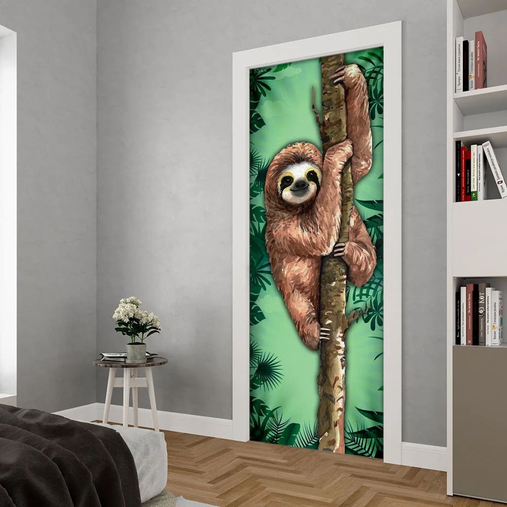 Happy Sloth Door Cover, Unique Gifts Doorcover, Christmas Gift For Friends, Christmas Gift