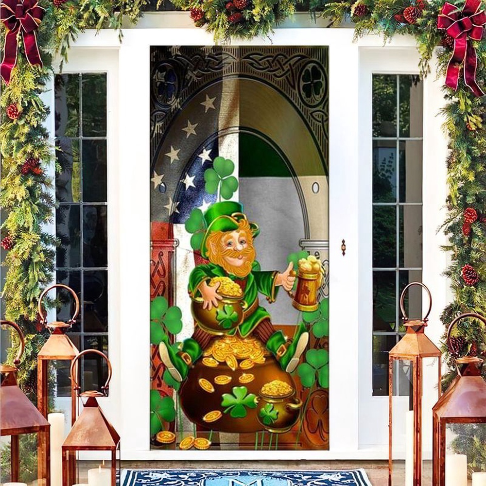 Happy St Patricl Day Irish American Door Cover Leprechaun Beer, Christmas Gift