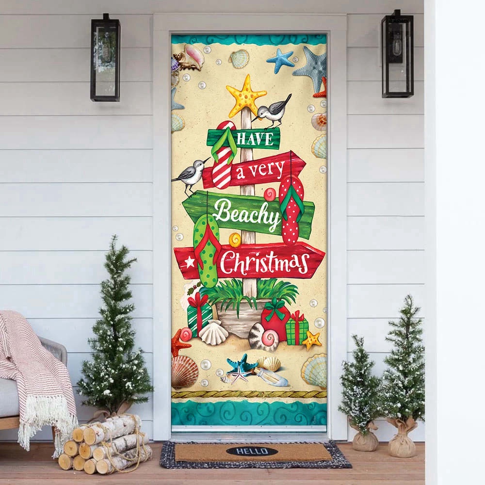 Have A Very Beachy Christmas Door Cover, Christmas Outdoor Decoration, Christmas Gift