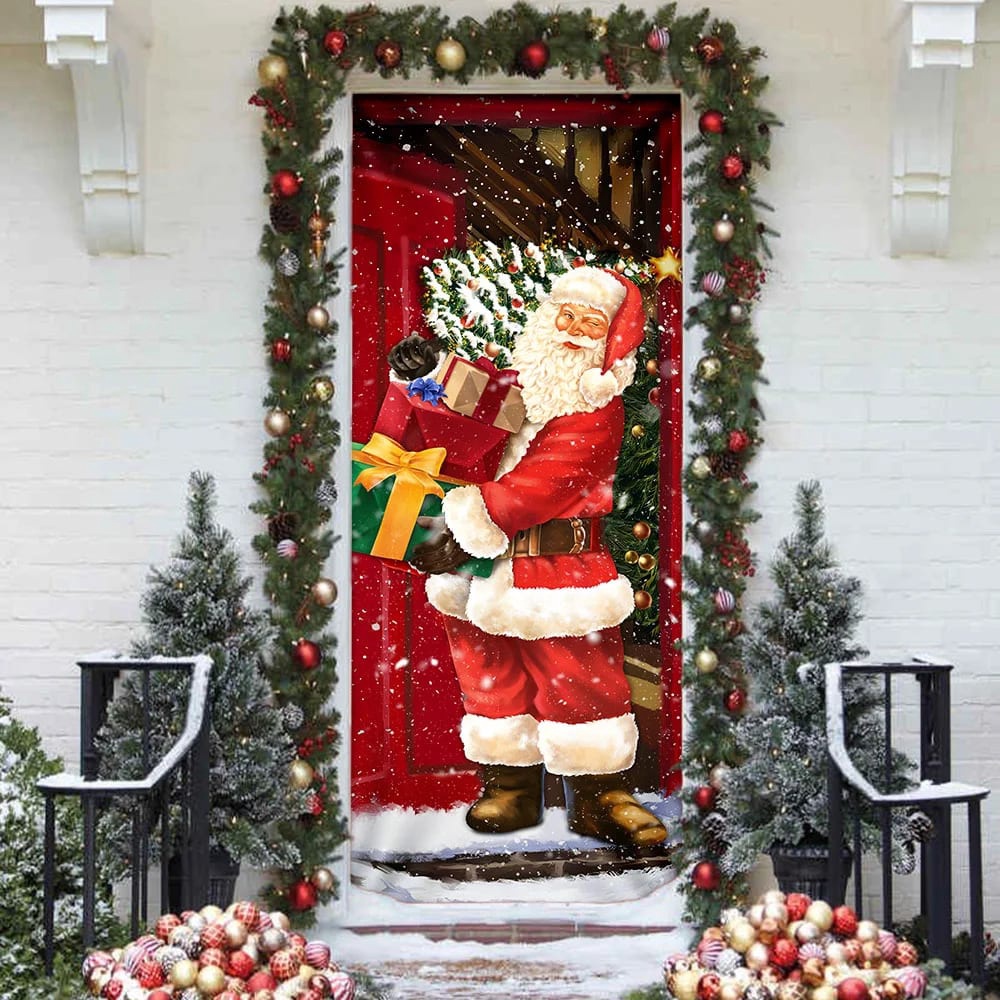 He Will Visit You At Home This Christmas Door Cover, Santa Claus Door Cover, Unique Gifts Doorcover, Christmas Gift