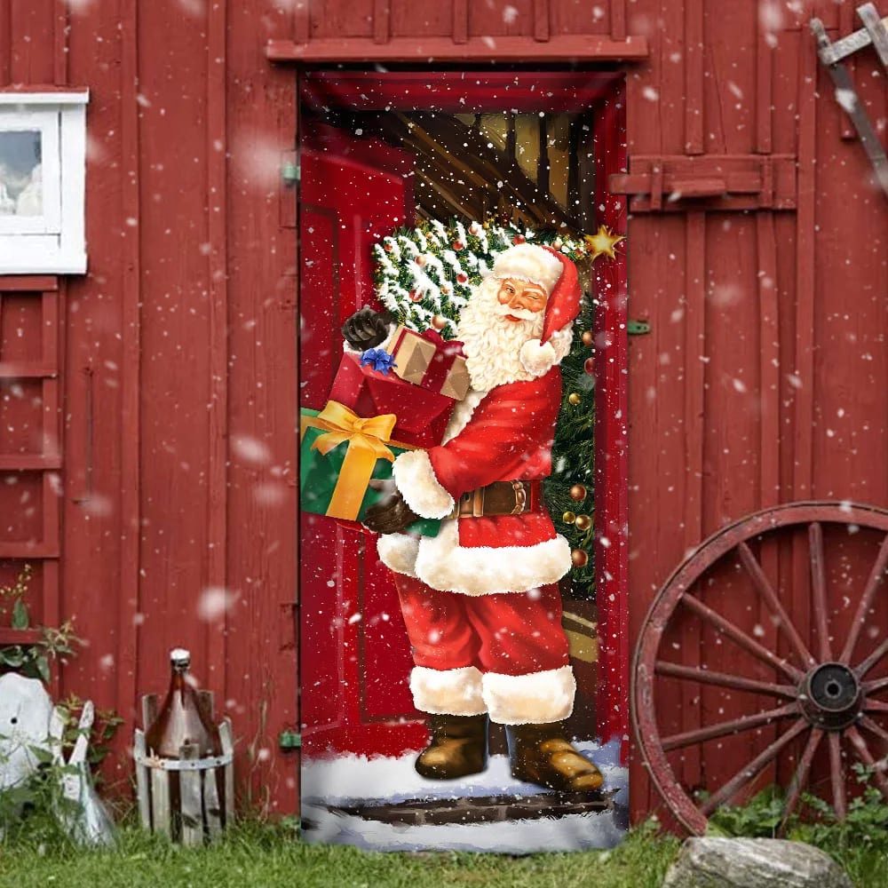 He Will Visit You At Home This Christmas Door Cover, Santa Claus Door Cover, Unique Gifts Doorcover, Christmas Gift