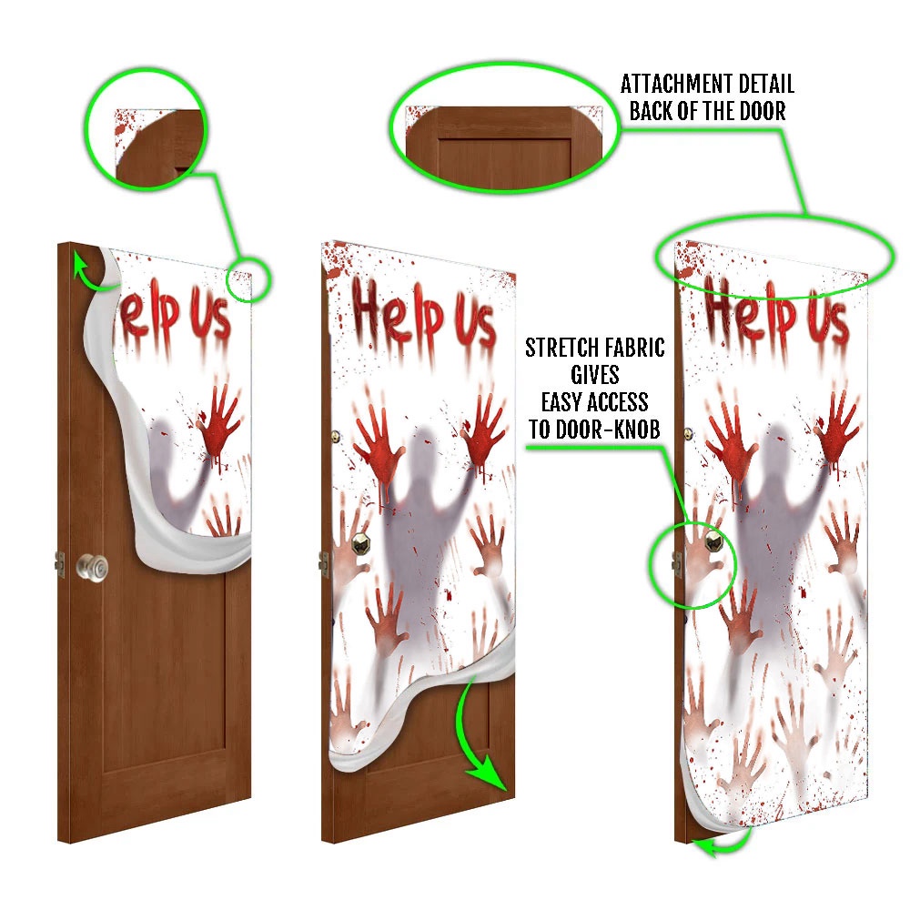 Horror Help Us Halloween Door Cover Decorations for Front Door, Christmas Gift
