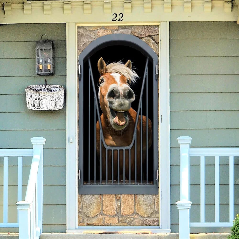 Horse Door Cover Happy Life, Unique Gifts Doorcover, Holiday Decor, Christmas Gift