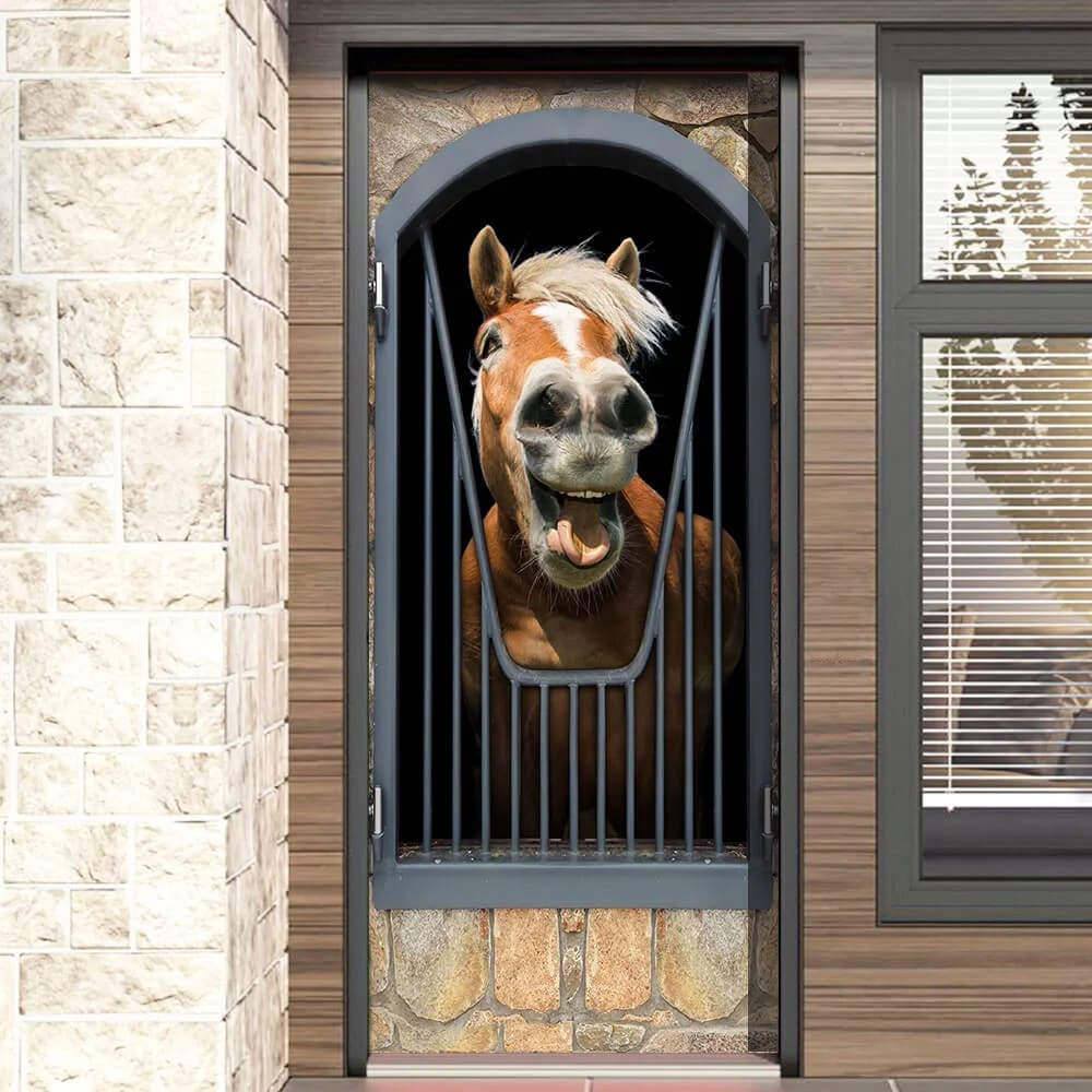 Horse Door Cover Happy Life, Unique Gifts Doorcover, Holiday Decor, Christmas Gift