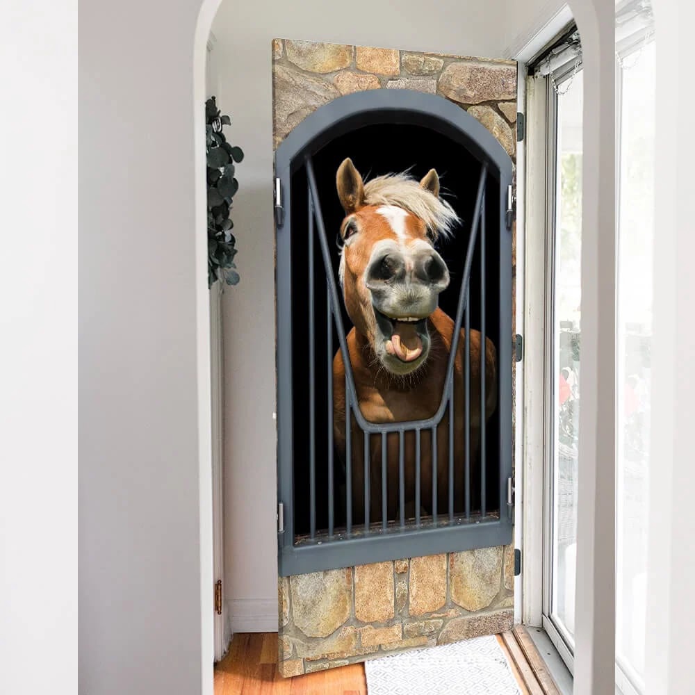 Horse Door Cover Happy Life, Unique Gifts Doorcover, Holiday Decor, Christmas Gift