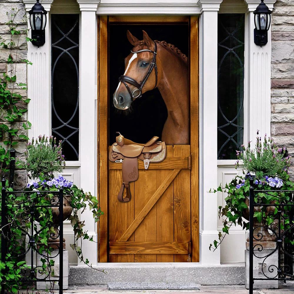 Horse In Stable Door Cover, Unique Gifts Doorcover, Christmas Gift For Friends, Christmas Gift