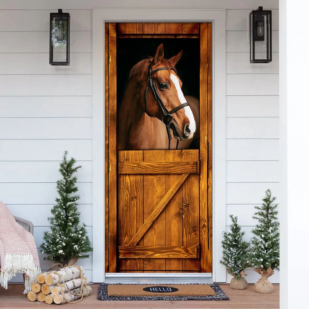 Horse In Stable Door Cover, Unique Gifts Doorcover, Holiday Decor, Christmas Gift