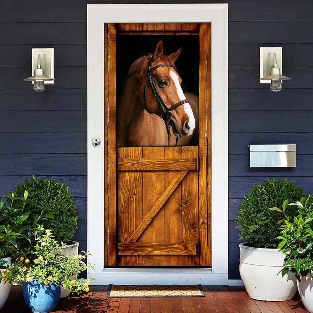 Horse In Stable Door Cover, Unique Gifts Doorcover, Holiday Decor, Christmas Gift