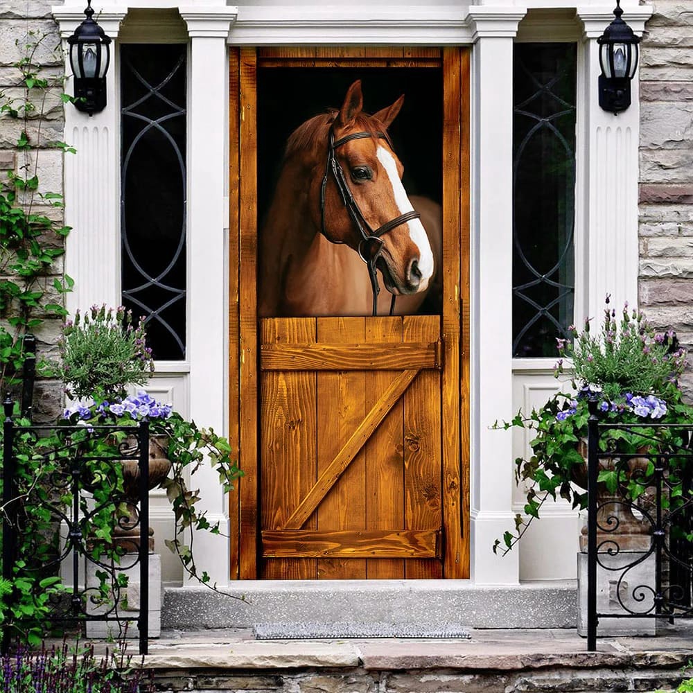 Horse In Stable Door Cover, Unique Gifts Doorcover, Holiday Decor, Christmas Gift
