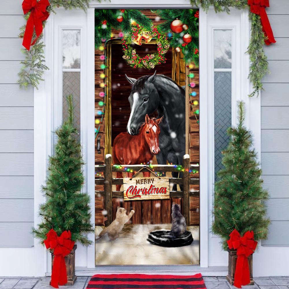 Horse Merry Christmas Door Cover, Christmas Door Cover, Gift For Christmas, Christmas Gift Horse Merry Christmas Door Cover, Christmas Door Cover, Gift For Christmas, Christmas Gift