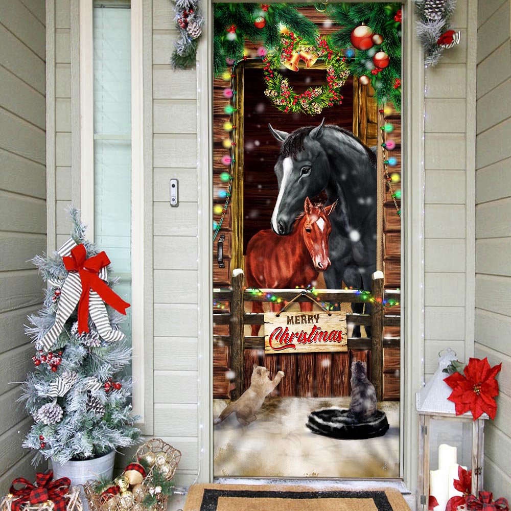 Horse Merry Christmas Door Cover, Christmas Door Cover, Gift For Christmas, Christmas Gift Horse Merry Christmas Door Cover, Christmas Door Cover, Gift For Christmas, Christmas Gift