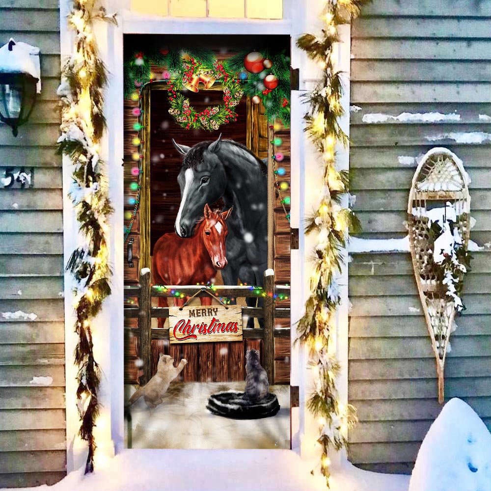 Horse Merry Christmas Door Cover, Christmas Door Cover, Gift For Christmas, Christmas Gift Horse Merry Christmas Door Cover, Christmas Door Cover, Gift For Christmas, Christmas Gift