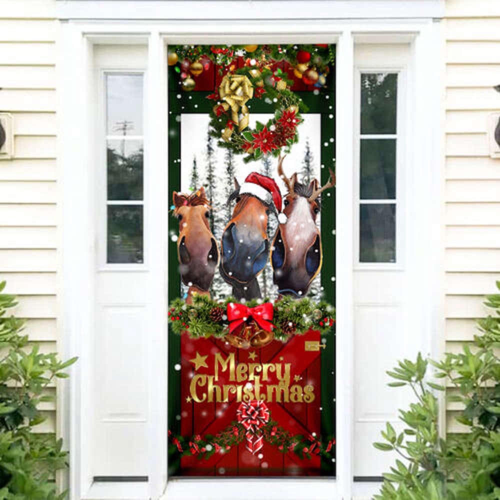 Horse Merry Christmas Door Cover Funny Holiday Decor for Porch & Home, Christmas Gift