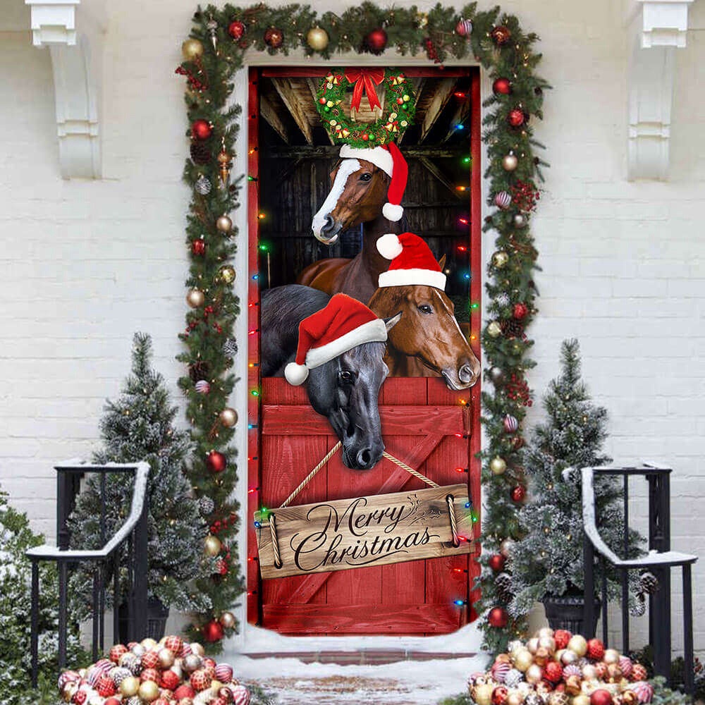 Horse Merry Christmas Door Cover, Horse Door Cover, Gift For Christmas, Christmas Gift Horse Merry Christmas Door Cover, Horse Door Cover, Gift For Christmas, Christmas Gift