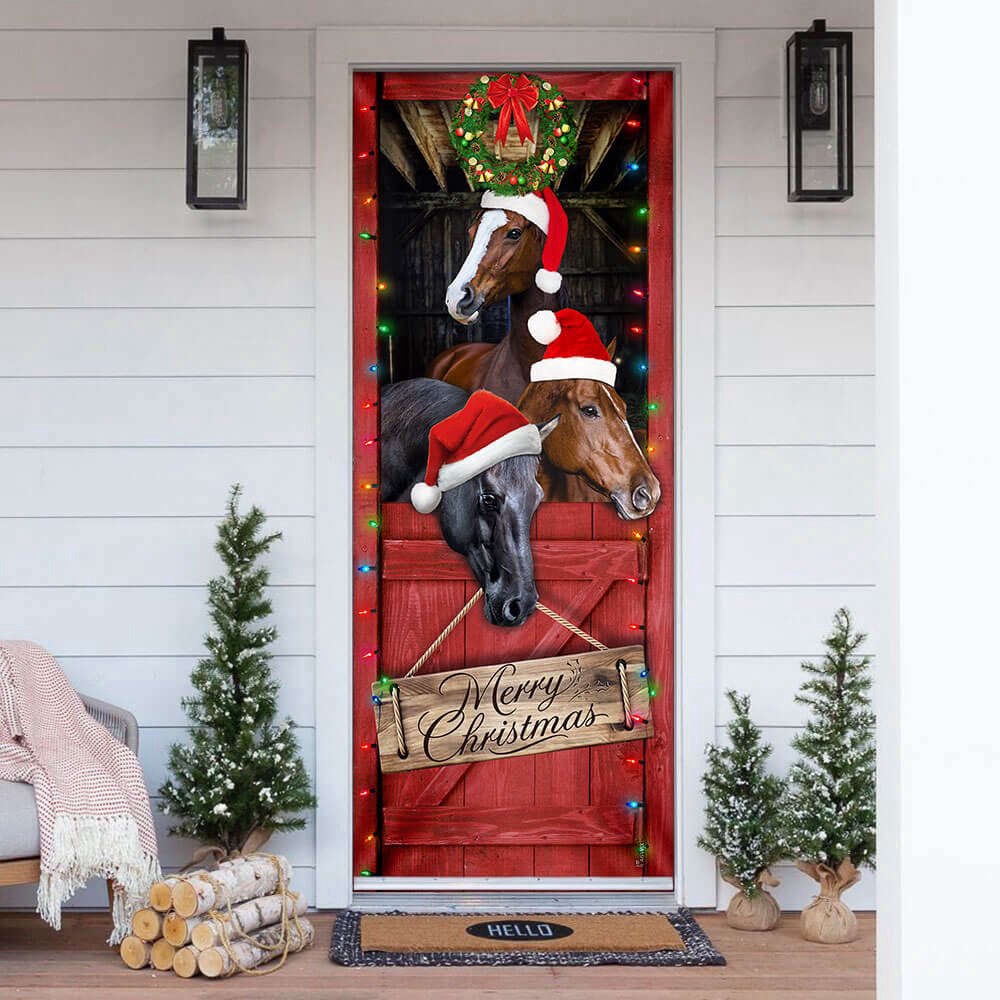 Horse Merry Christmas Door Cover, Horse Door Cover, Gift For Christmas, Christmas Gift Horse Merry Christmas Door Cover, Horse Door Cover, Gift For Christmas, Christmas Gift