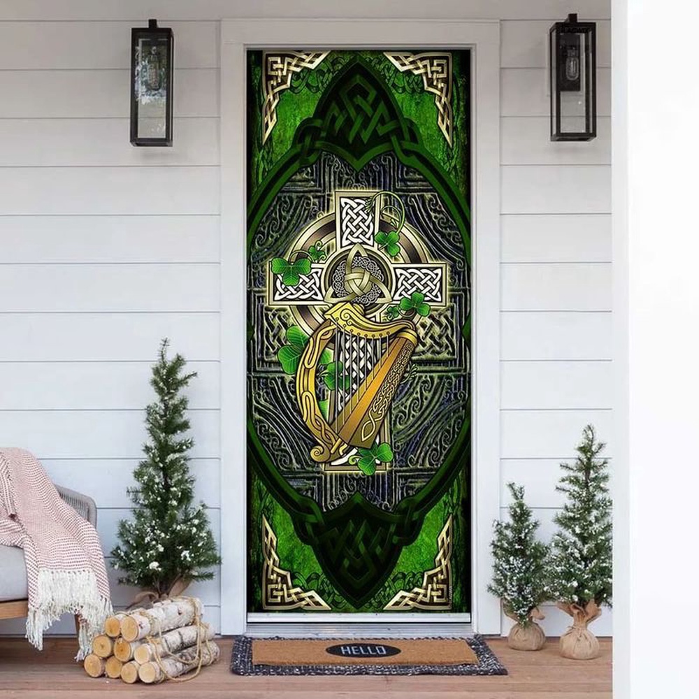Irish Celtic Cross With Shamrock Door Cover Irish Door Decor Lucky Gifts, Christmas Gift