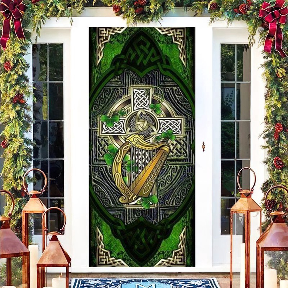 Irish Celtic Cross With Shamrock Door Cover Irish Symbol Cross, Christmas Gift