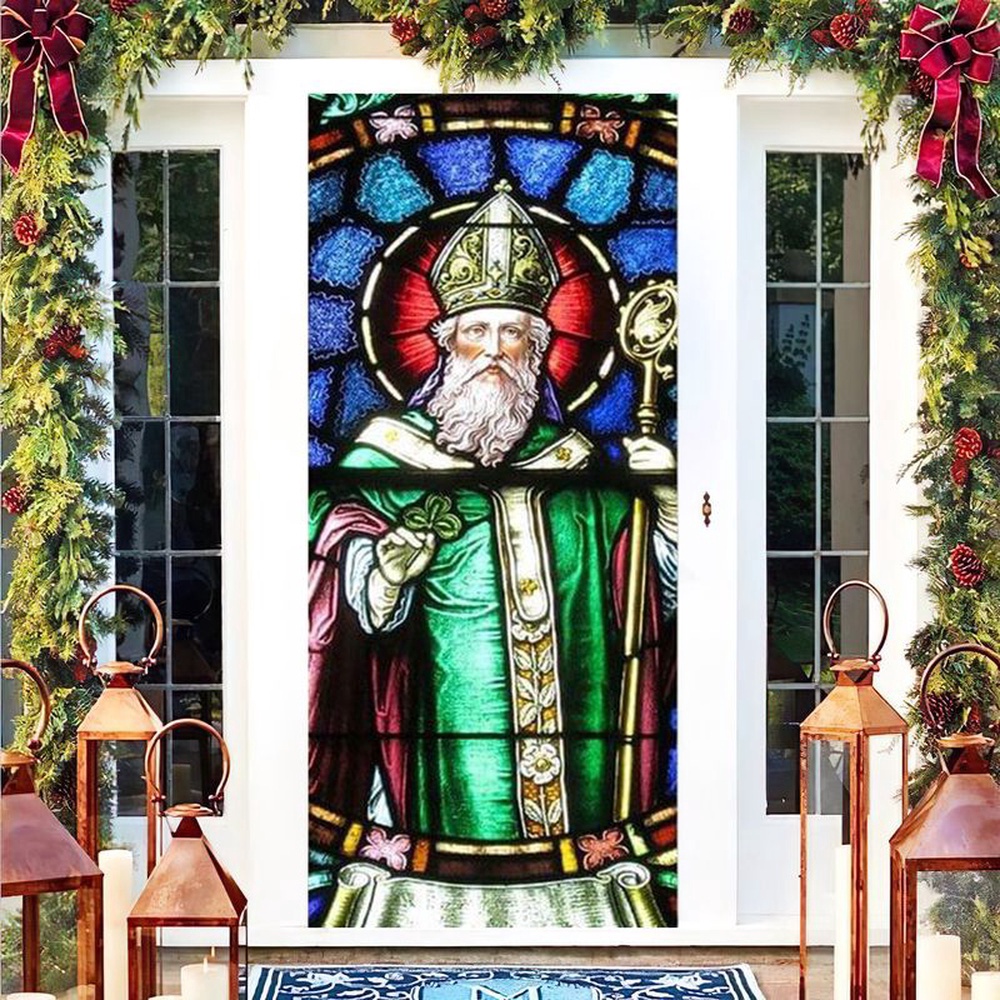 Irish God Stain Glass Art Door Cover Happy St Patrick Day Gift, Christmas Gift