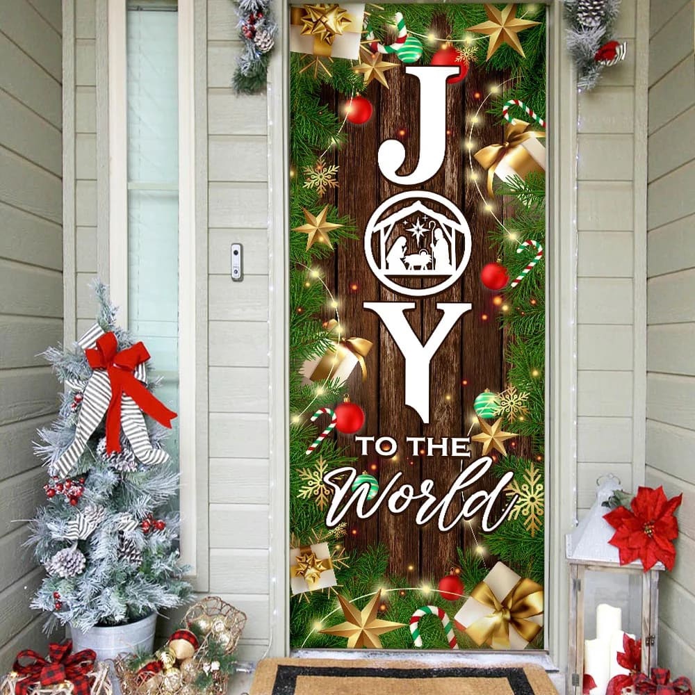 Joy To The World Christmas Door Cover, Unique Gifts Doorcover, Holiday Decor, Christmas Gift