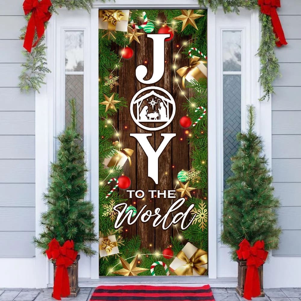 Joy To The World Christmas Door Cover, Unique Gifts Doorcover, Holiday Decor, Christmas Gift