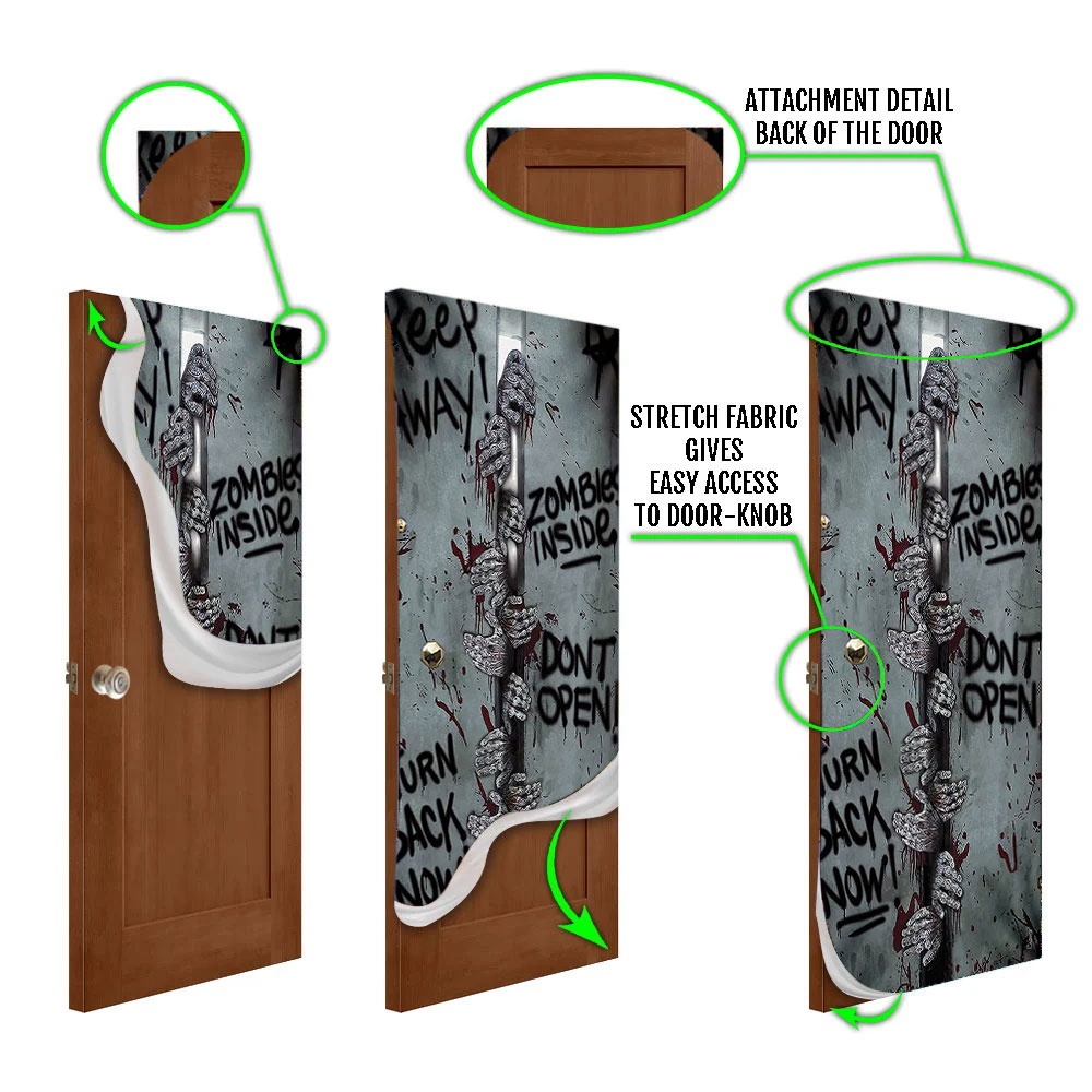 Keep Away Zombie Inside Halloween Door Cover Decorations for Front Door, Christmas Gift