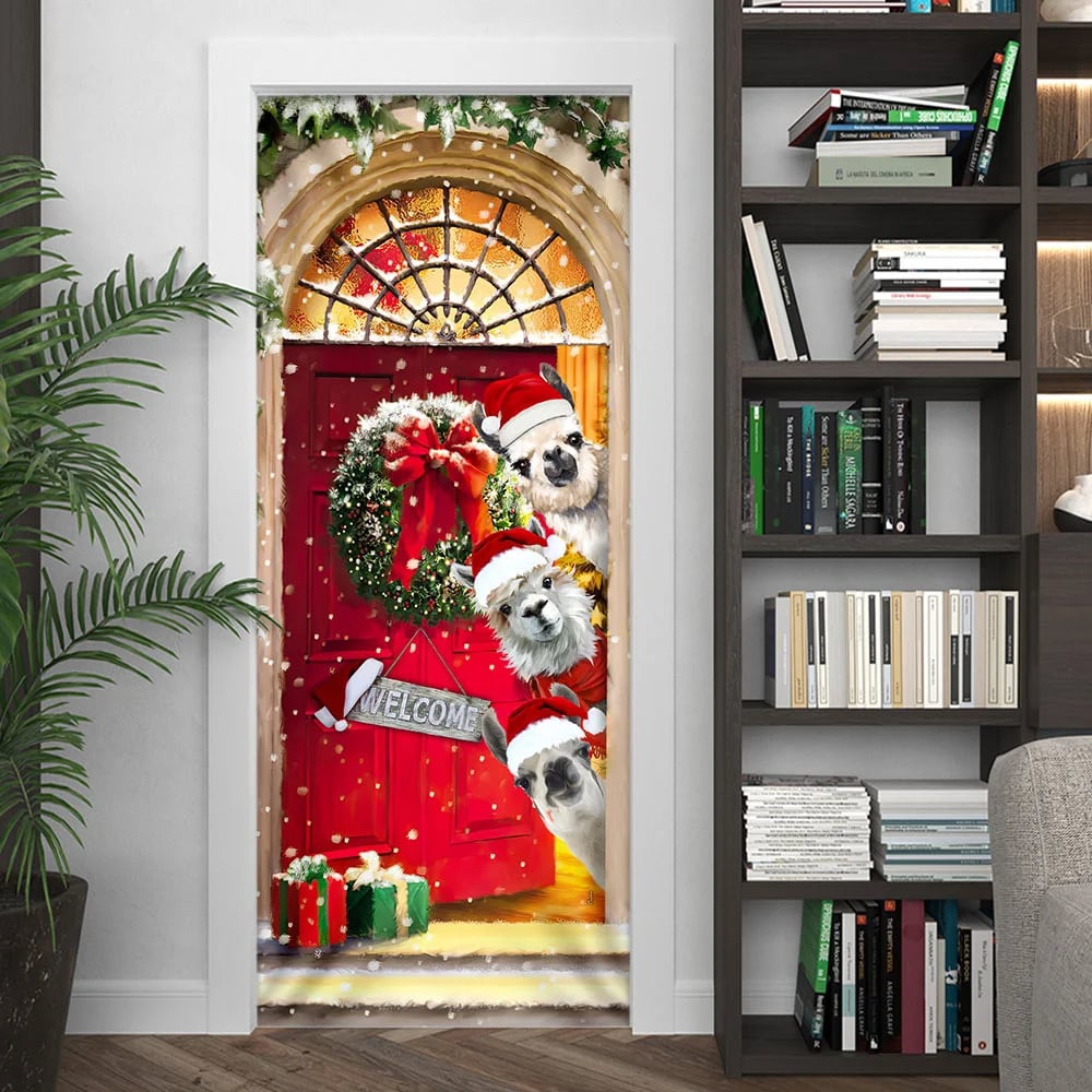 Llama Christmas Door Cover, Unique Gifts Doorcover, Christmas Gift For Friends, Christmas Gift