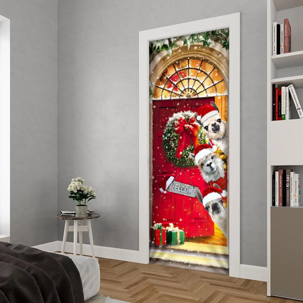Llama Christmas Door Cover, Unique Gifts Doorcover, Christmas Gift For Friends, Christmas Gift