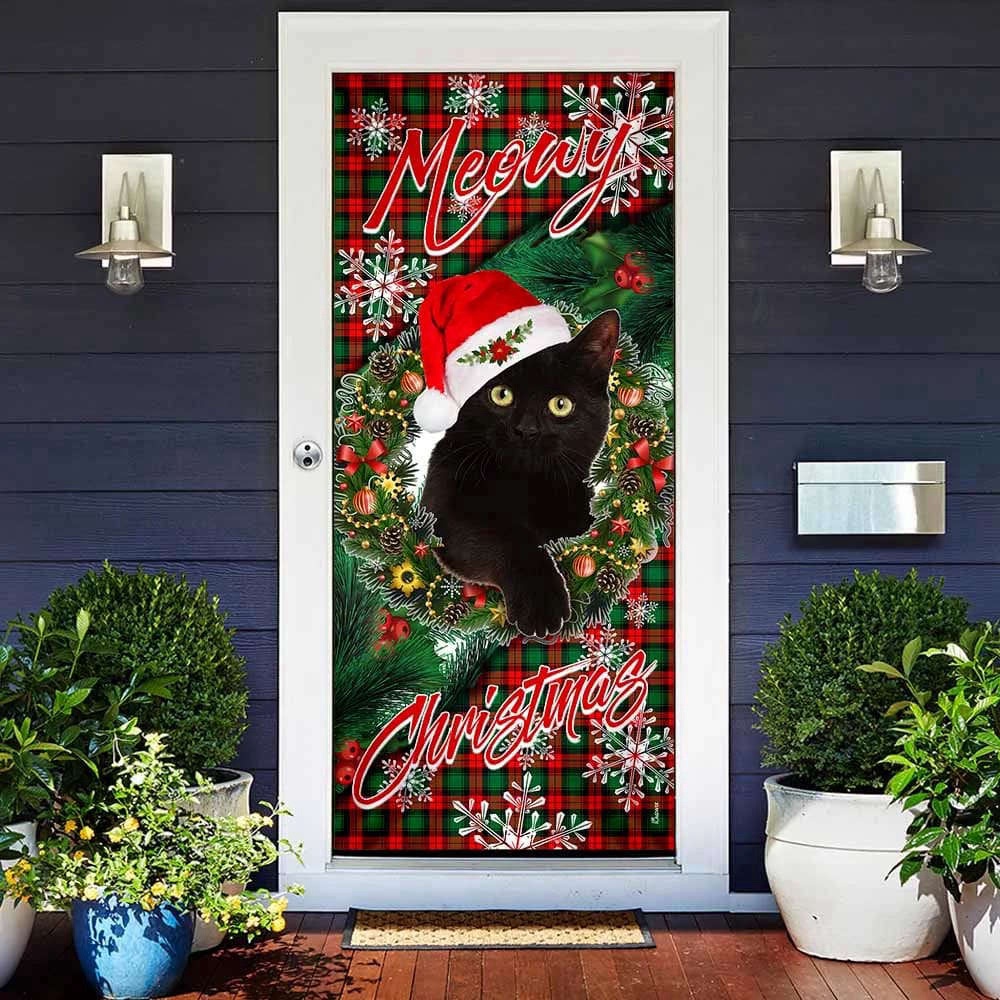 Meowy Christmas Door Cover, Black Cat Door Cover, Christmas Outdoor Decoration, Christmas Gift