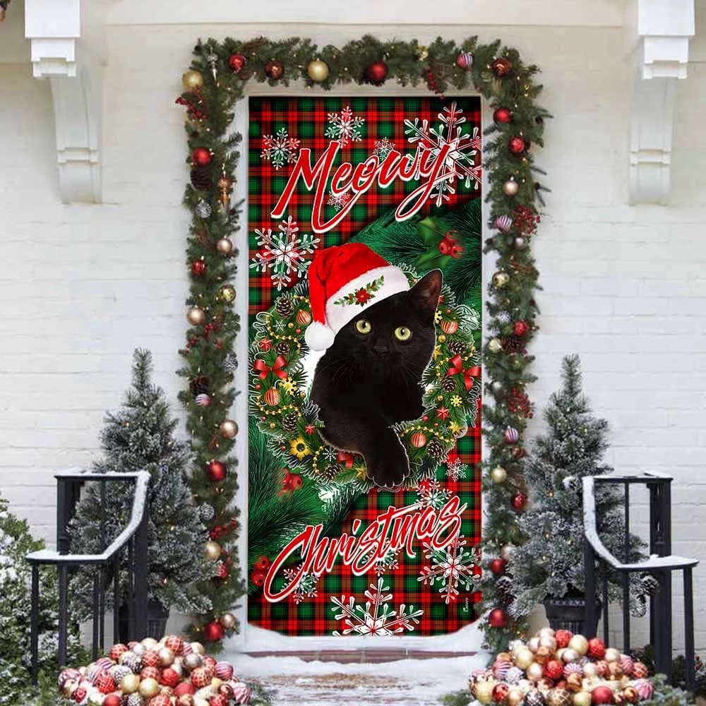 Meowy Christmas Door Cover, Black Cat Door Cover, Christmas Outdoor Decoration, Christmas Gift