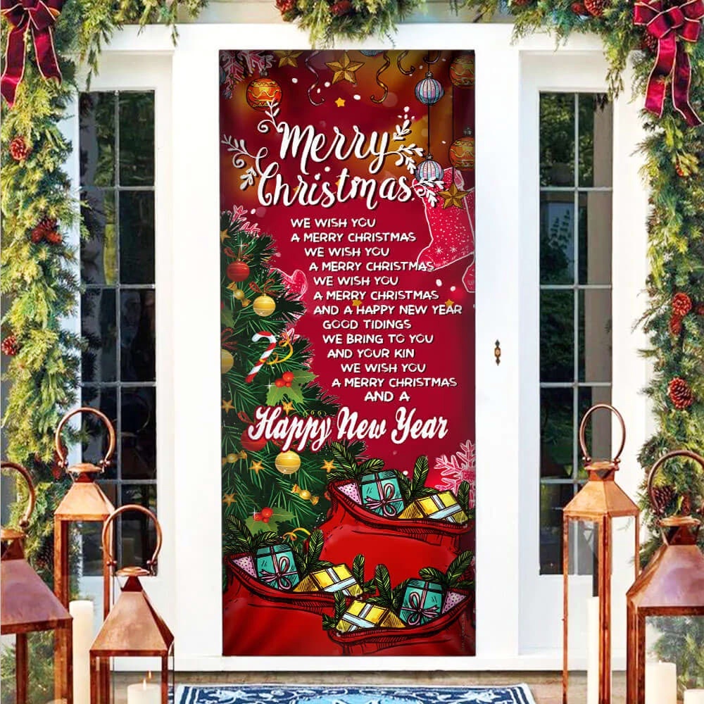 Merry Christmas And Happy New Year Door Cover, Light Pray Door Cover, Unique Gifts Doorcover, Christmas Gift