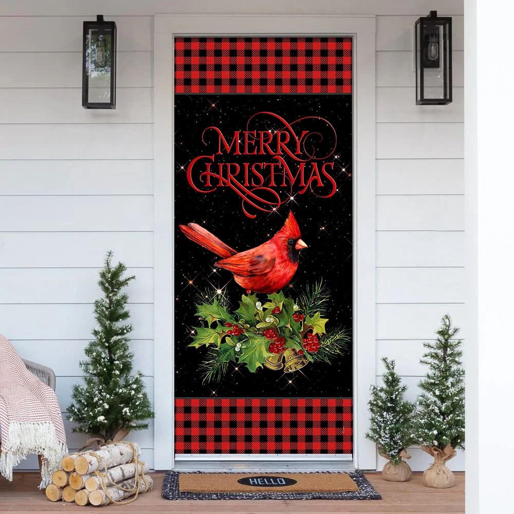 Merry Christmas Cardinal Door Cover, Cardinal Christmas Decor, Christmas Door Cover Decorations, Christmas Gift