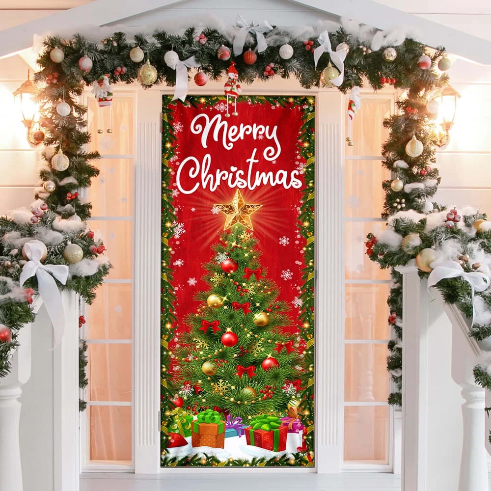 Merry Christmas Door Cover Christmas Tree Decor, Unique Gifts Doorcover, Christmas Gift
