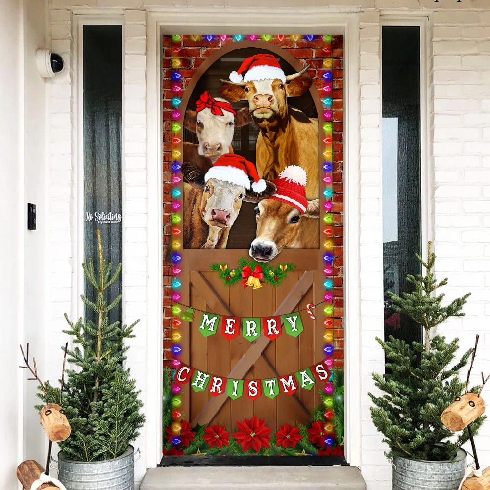 Merry Christmas Door Cover, Cow Cattle Door Cover, Unique Gifts Doorcover, Christmas Gift