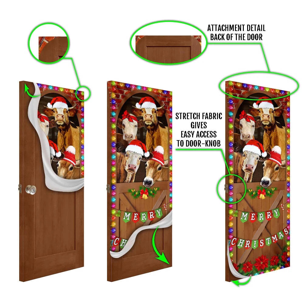 Merry Christmas Door Cover, Cow Cattle Door Cover, Unique Gifts Doorcover, Christmas Gift