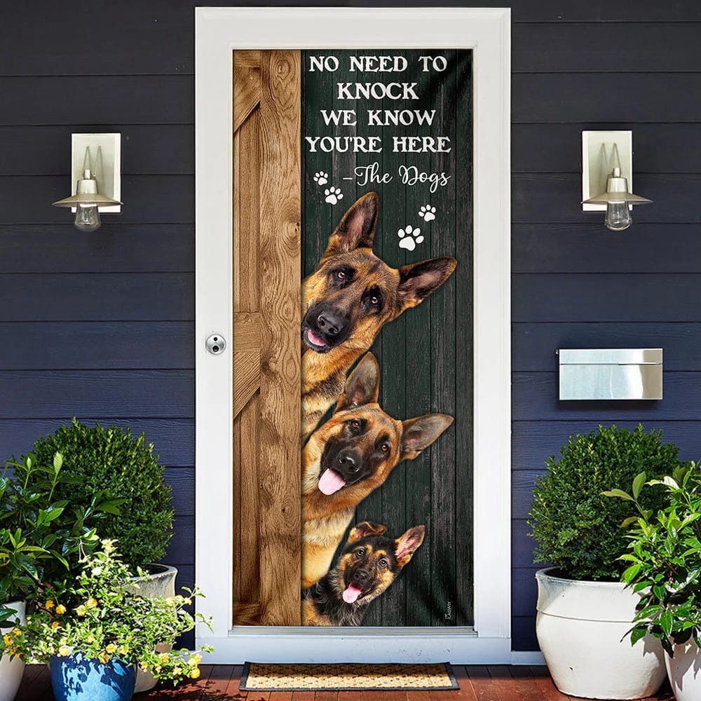 No Need To Knock We Know You’re Here German Shepherd Door Cover, Xmas Outdoor Decoration, Gifts For Dog Lovers, Christmas Gift
