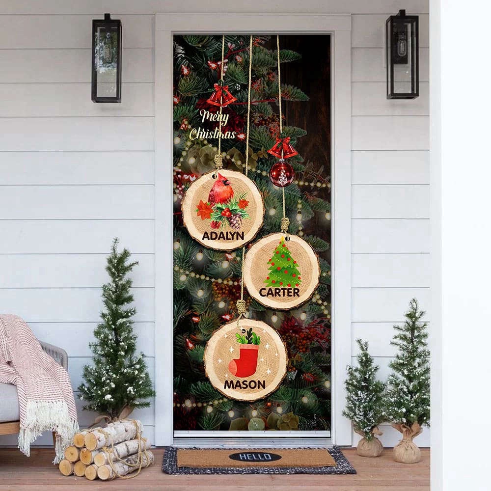 Personalized Family Christmas Tree Door Cover, Xmas Gifts For Pet Lovers, Christmas Gift