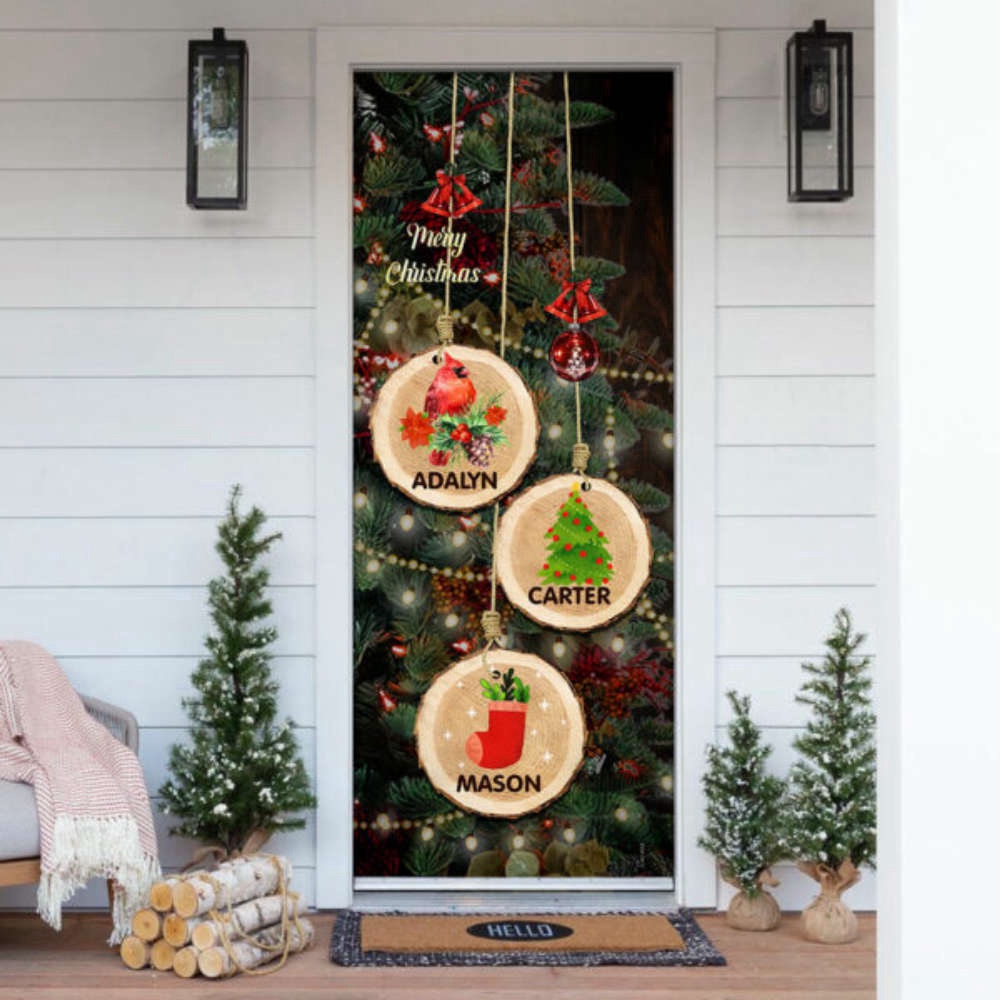 Personalized Family Christmas Tree Door Cover, Xmas Gifts For Pet Lovers, Christmas Gift