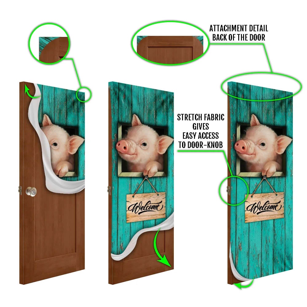 Pig Welcome Door Cover, Unique Gifts Doorcover, Christmas Gift For Friends, Christmas Gift