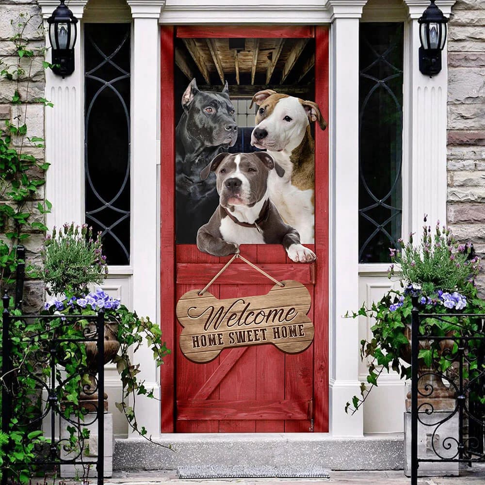 Pit Bull Home Sweet Home Door Cover, Xmas Outdoor Decoration, Gifts For Dog Lovers, Christmas Gift Pit Bull Home Sweet Home Door Cover, Xmas Outdoor Decoration, Gifts For Dog Lovers, Christmas Gift