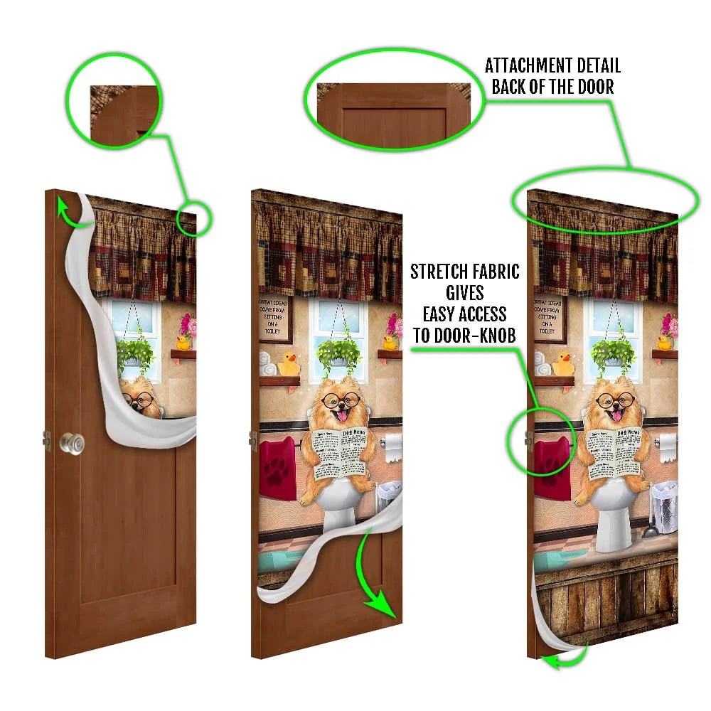 Pomeranian Puppy Sitting On A Toilet Door Cover, Xmas Outdoor Decoration, Gifts For Dog Lovers, Christmas Gift