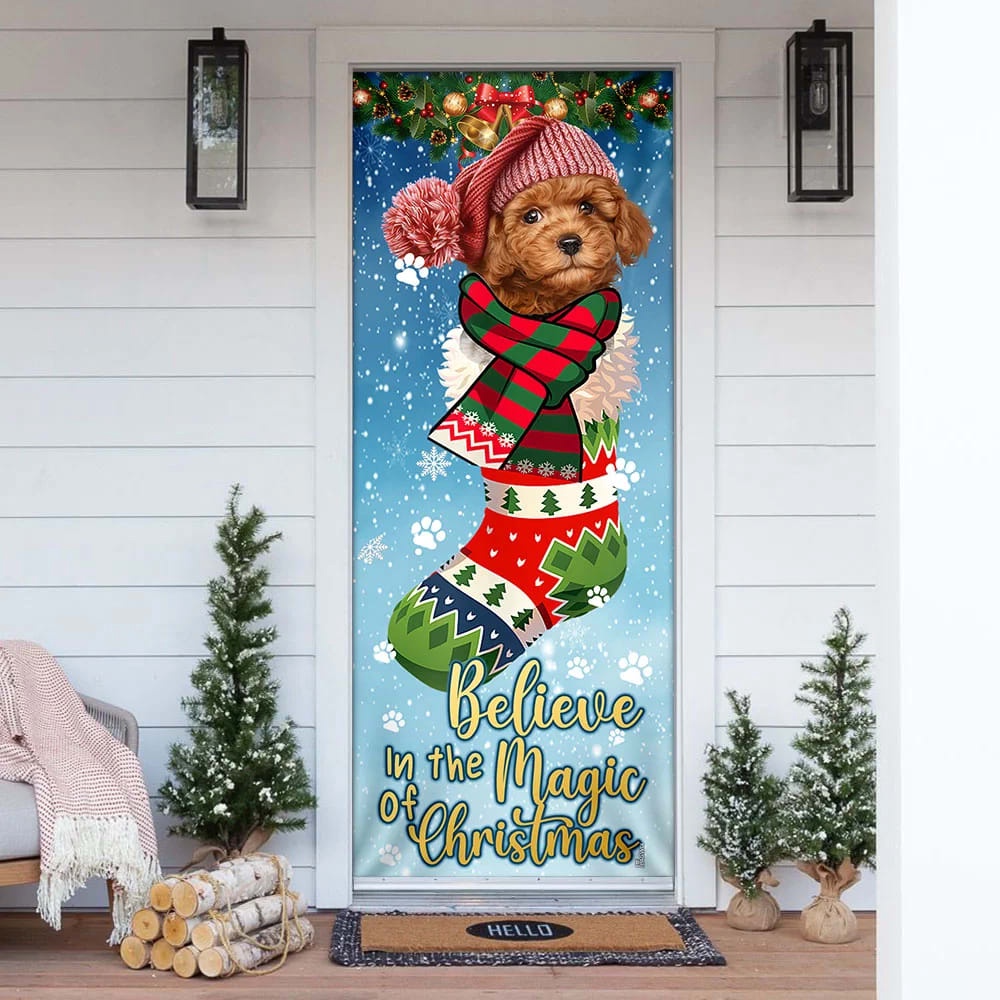 Poodle In Sock Door Cover, Believe In The Magic Of Christmas Door Cover, Xmas Outdoor Decoration, Gifts For Dog Lovers, Christmas Gift Poodle In Sock Door Cover, Believe In The Magic Of Christmas Door Cover, Xmas Outdoor Decoration, Gifts For Dog Lovers, Christmas Gift