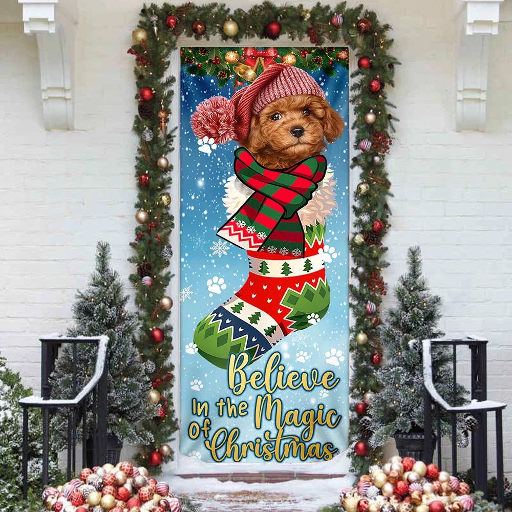 Poodle In Sock Door Cover, Believe In The Magic Of Christmas Door Cover, Xmas Outdoor Decoration, Gifts For Dog Lovers, Christmas Gift Poodle In Sock Door Cover, Believe In The Magic Of Christmas Door Cover, Xmas Outdoor Decoration, Gifts For Dog Lovers, Christmas Gift